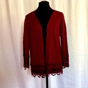 Burgundy knit cardigan w/crotchet detail sz L
